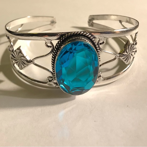 Blue Topaz 925 Sterling Silver Cuff Bracelet